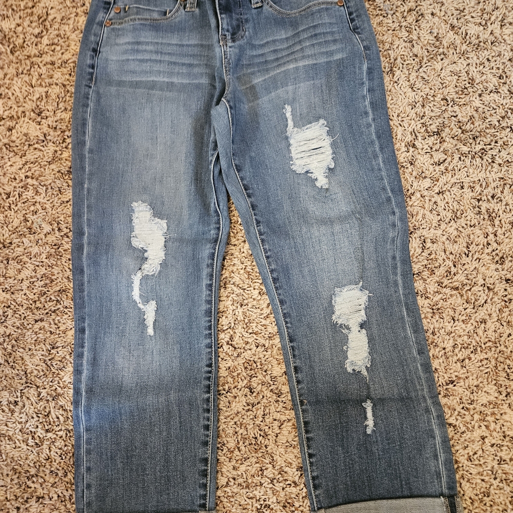 Liverpool Jeans Company Distressed Blue Boyfriend Crop Jeans - Picture 5 of 14